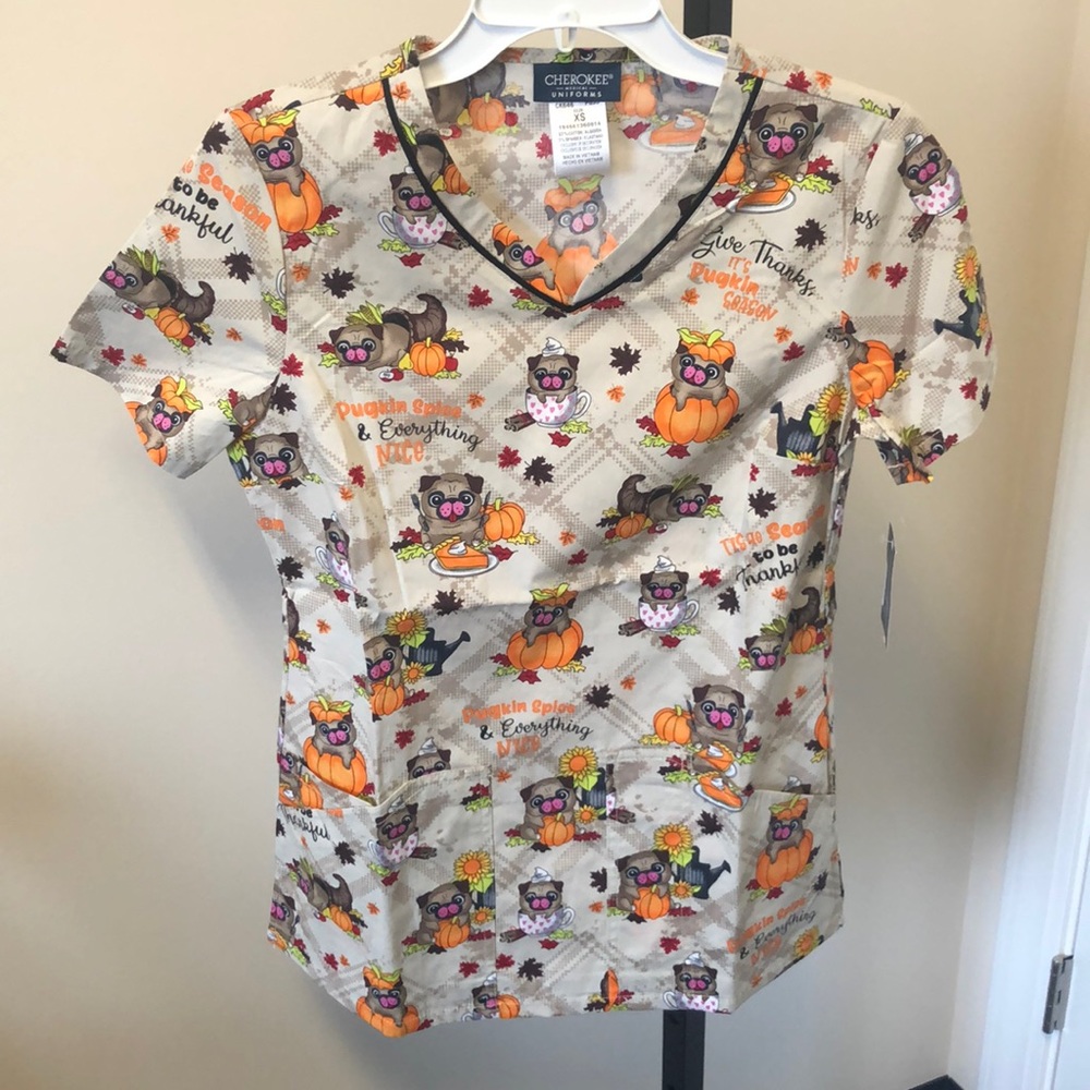 Cherokee uniforms Womens thanksgiving scrub top. NWT. Multiple sizes